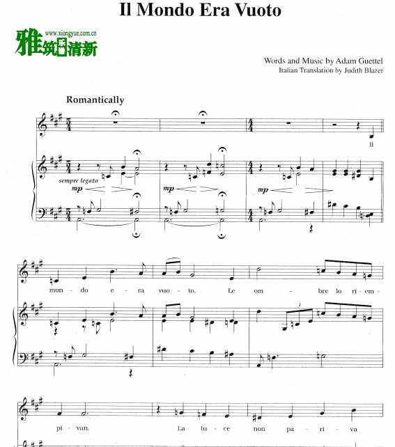 音乐剧晴光翡冷翠 - Il mondo era vuoto声乐歌谱 钢伴谱
