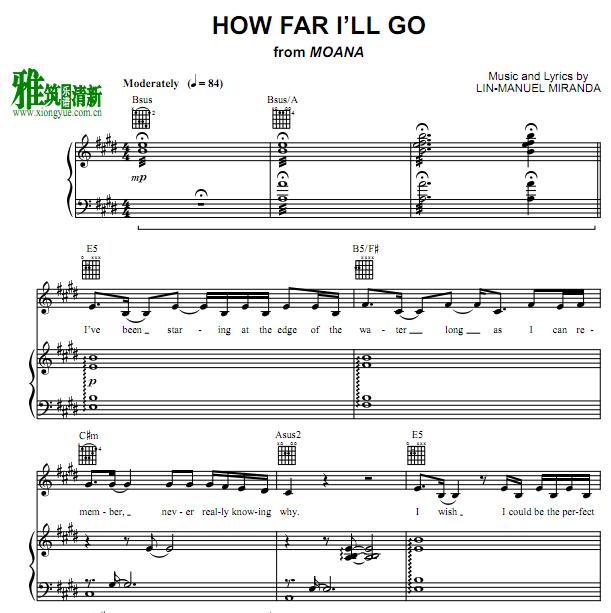 Moana 海洋奇缘 How Far I'll Go 钢琴伴奏谱