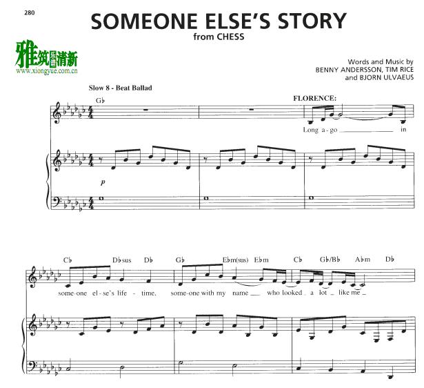 Chess - Someone Else's Story正谱 声乐钢琴伴奏谱