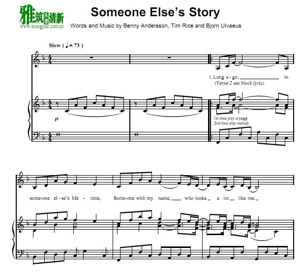 Chess - Someone Else's Story钢琴谱