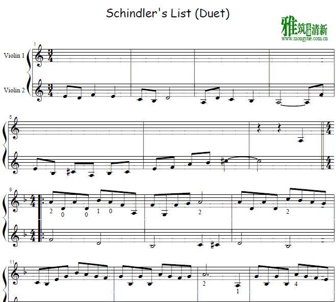 辛德勒名单Schindler's list小提琴二重奏谱