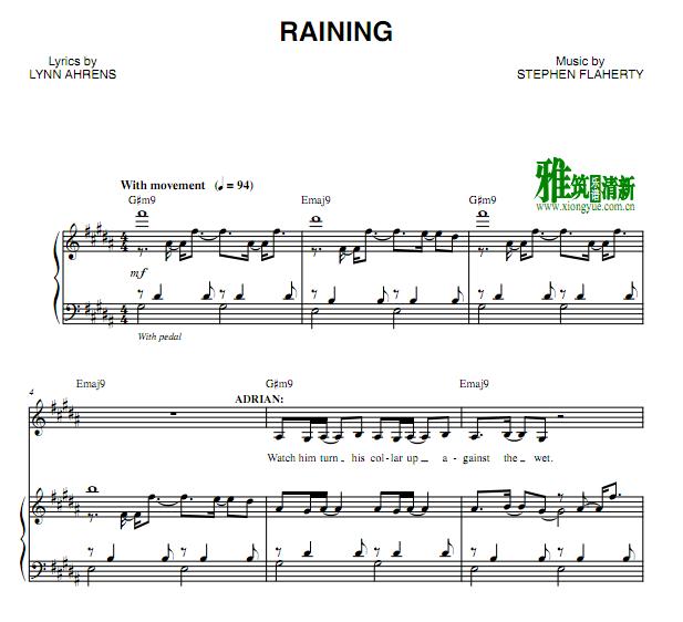 百老汇音乐剧Rocky - Raining钢琴伴奏谱