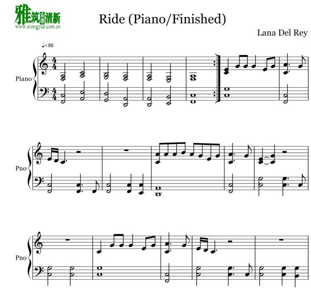 Lana Del Rey - Ride钢琴谱