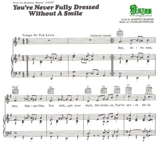 百老汇音乐剧 you are never fully dressed without a smile歌谱 正谱