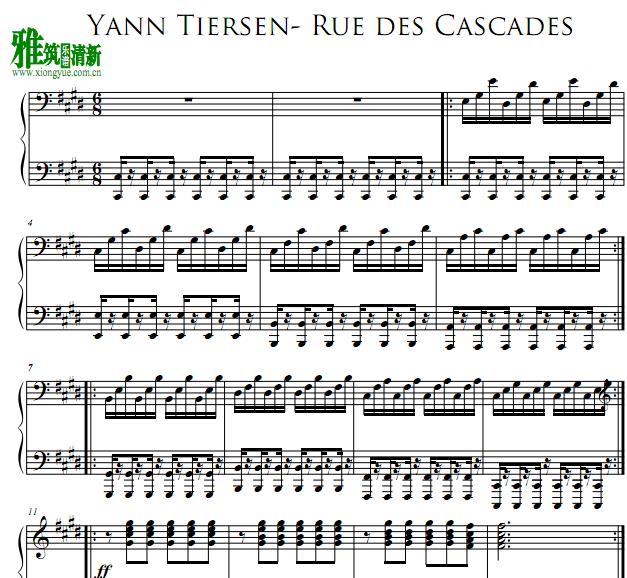 扬·提尔森Rue des Cascades钢琴谱