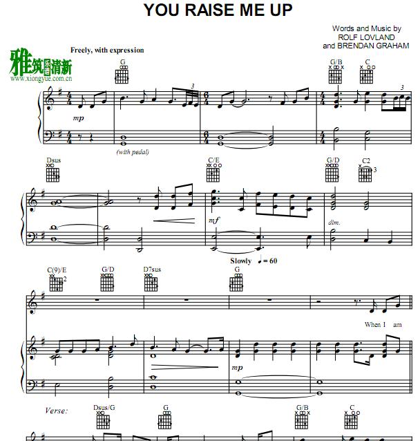 JOSH GROBAN - You Raise Me Up钢琴伴奏谱 G调