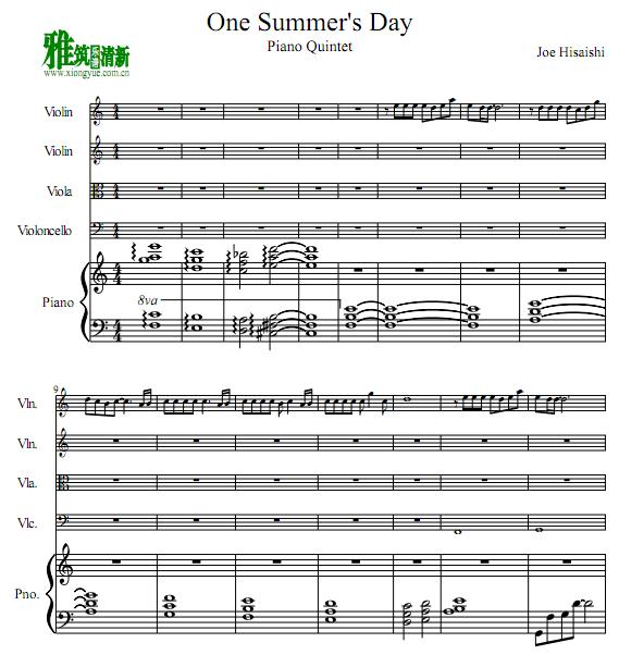 久石让one summer's day 钢琴五重奏谱1
