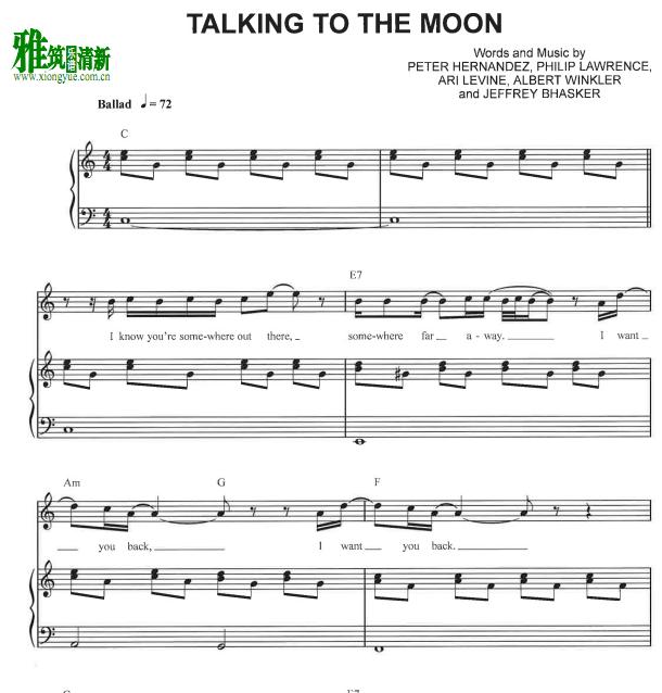 tothemoon数字简谱,tothemoon简谱 bruno mars - talking to the moon歌谱 正谱 钢琴伴奏谱