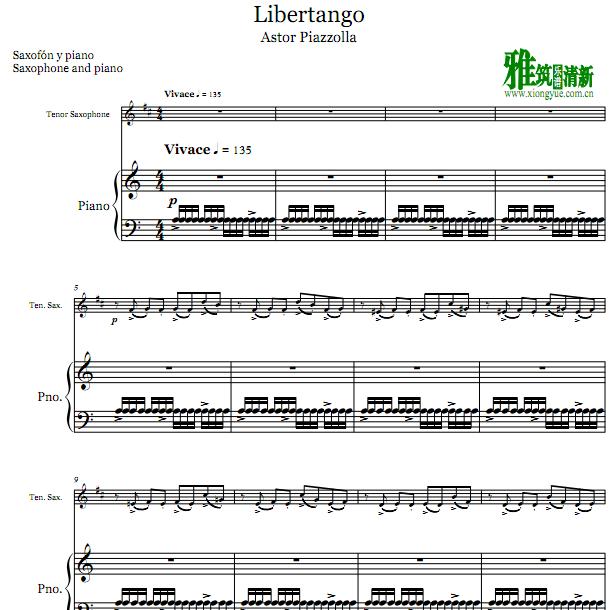 皮亚佐拉 libertango 次中音萨克斯钢琴二重奏谱