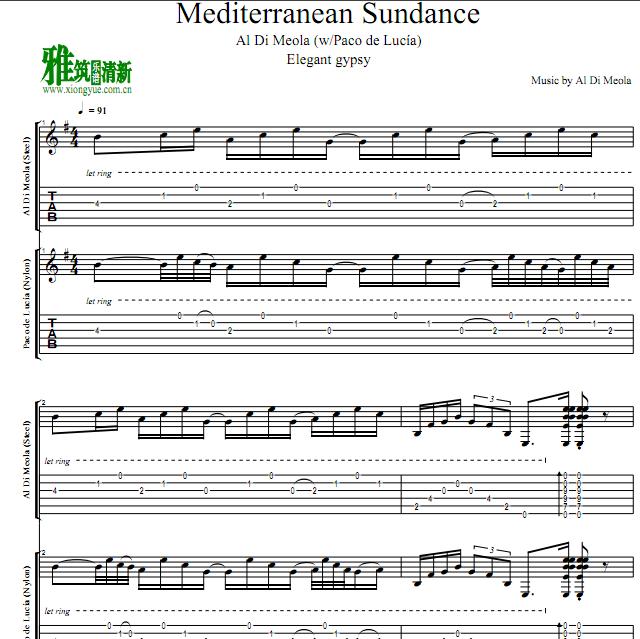 地中海太阳之舞Mediterranean Sundance吉他二重奏谱