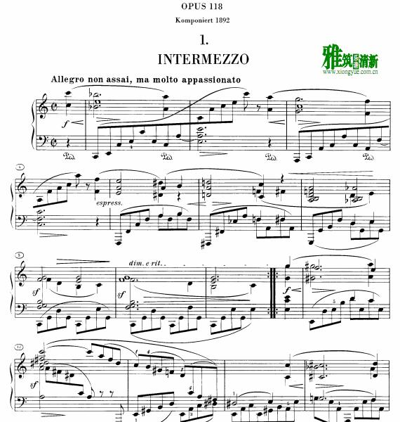 勃拉姆斯 op118 no.1 Intermezzo钢琴谱