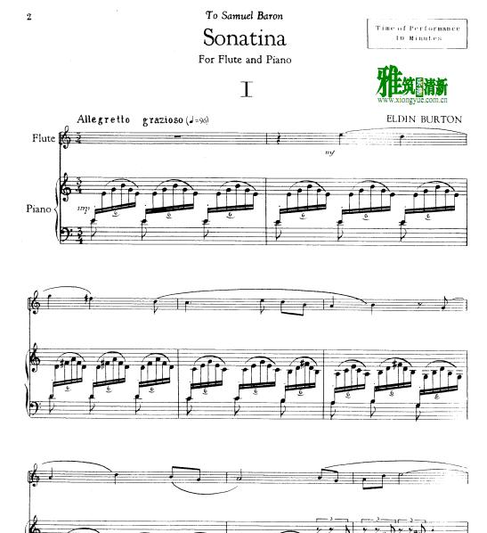 Eldin Burton 布顿Sonatina 奏鸣曲长笛钢琴伴奏谱