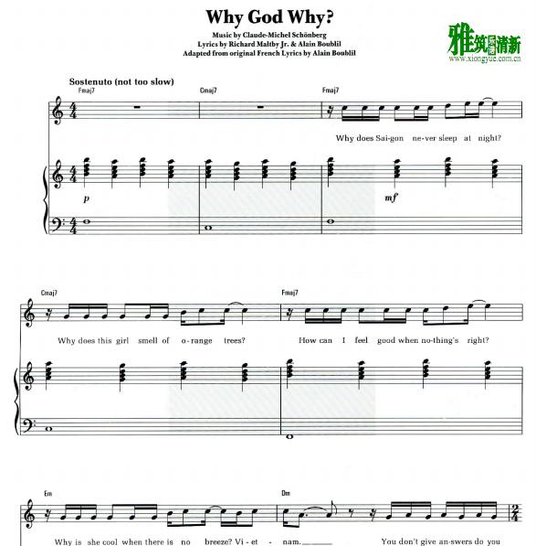 西贡小姐 - Why God Why钢琴伴奏谱