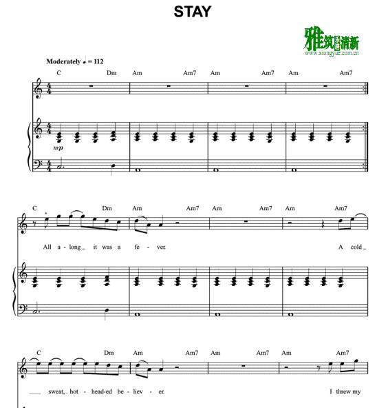 Rihanna - Stay钢琴伴奏谱