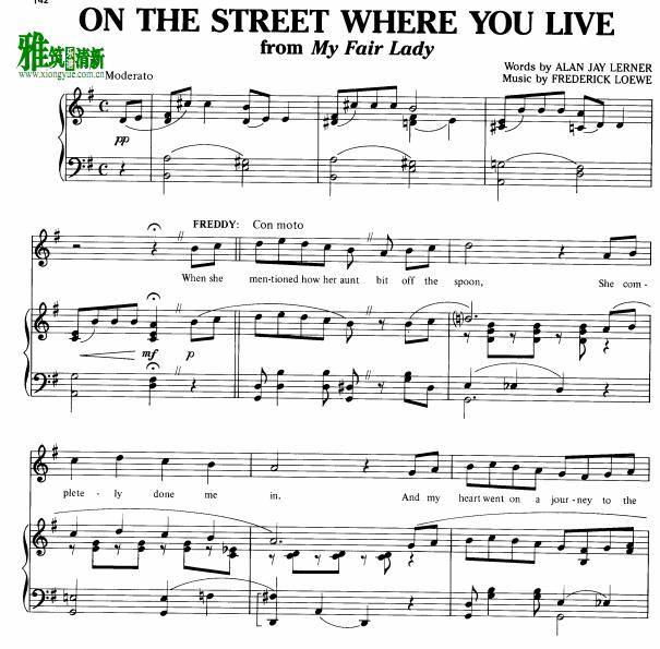My Fair Lady窈窕淑女 - on the Street Where You Live在你住的街上钢琴谱 版本二
