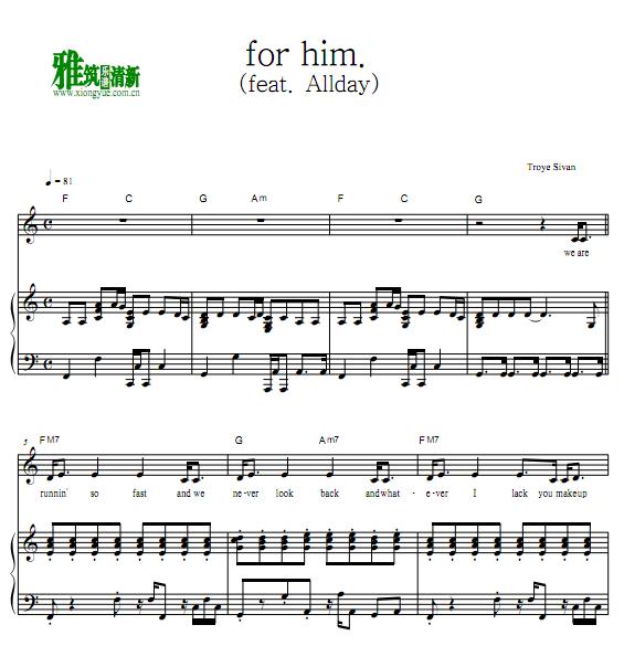 Troye Sivan - for him钢琴伴奏谱