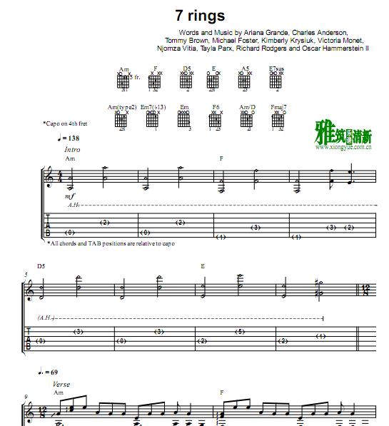 andrew foy版7 rings指弹吉他谱