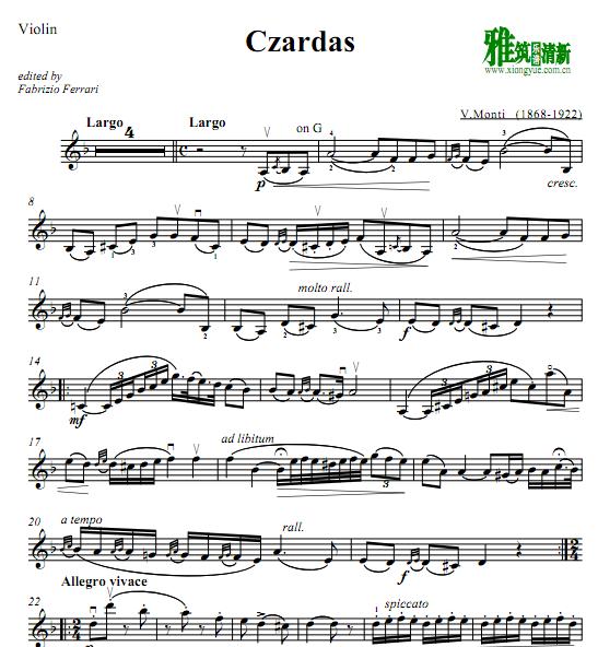 蒙蒂 Monti 查尔达什舞曲 Czardas 小提琴谱