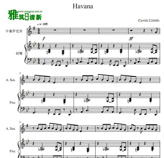 Camila Cabello - Havana萨克斯钢琴合奏谱