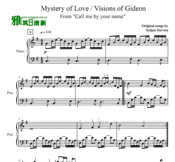 Moisés Nieto请以你的名字呼唤我 Mystery of Love - Visions of Gideon钢琴谱