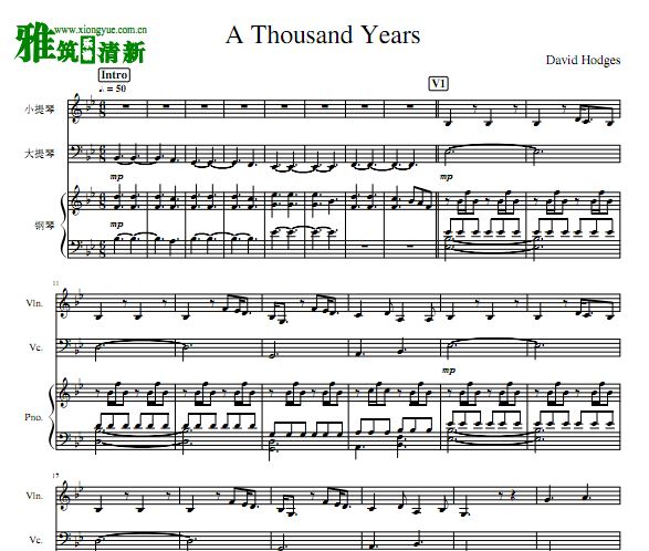 A Thousand Years 钢琴三重奏总谱 小提琴大提琴