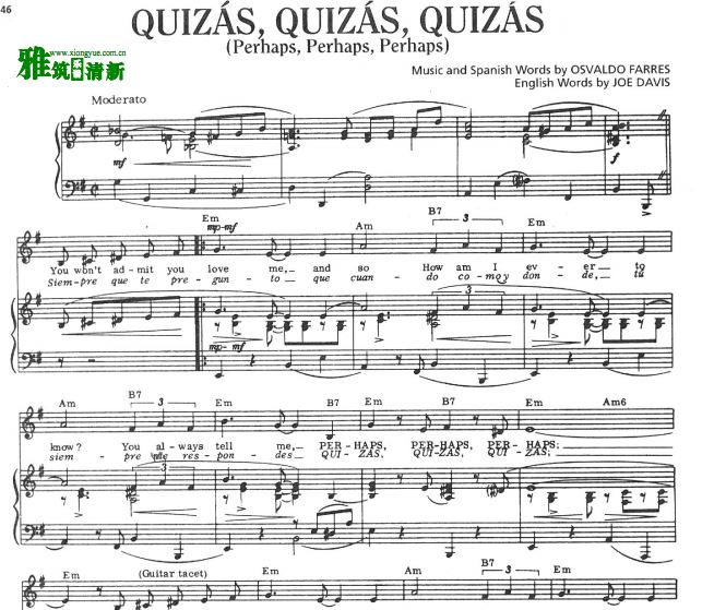 Quizas Quizas Quizas 伴奏钢琴谱