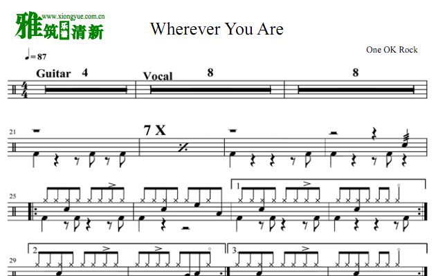 ONE OK ROCK - Wherever you are鼓谱