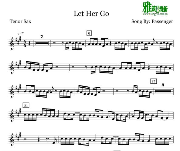 Let Her Go 次中音萨克斯谱