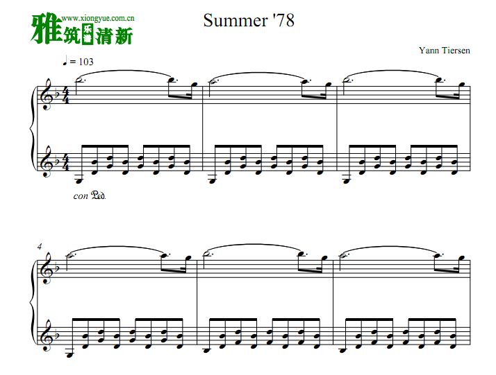 Yann Tiersen - Summer 78钢琴谱