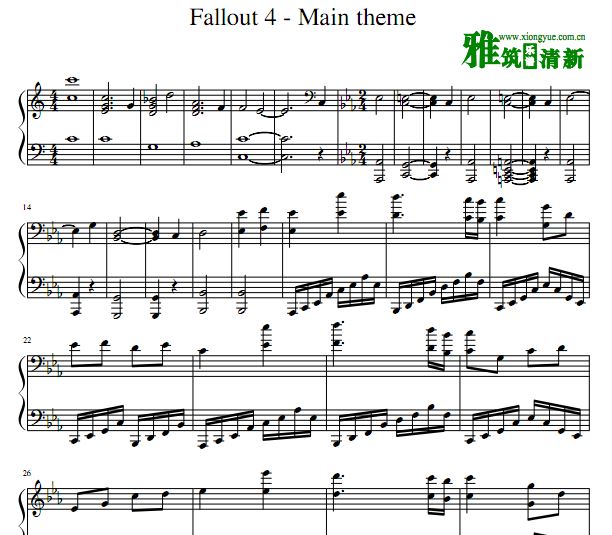辐射4 Fallout 4 - Main theme 钢琴谱