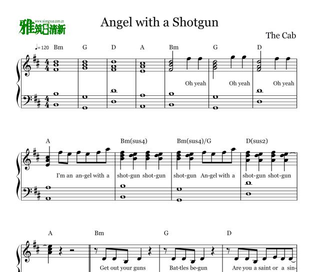 the cab - angel with a shotgun 钢琴谱