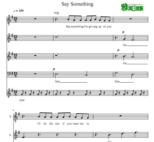Say Something阿卡贝拉合唱谱 小提琴伴奏谱