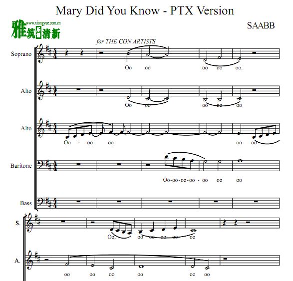 Mary Did You Know 阿卡贝拉谱  SAABB