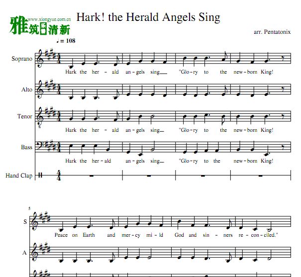 Pentatonix - Hark the Herald Angels Sing阿卡贝拉合唱谱