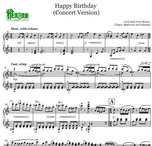 Andrew Johnson版 Happy Birthday 钢琴谱