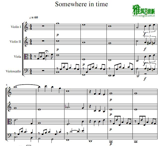 时光倒流七十年Somewhere in Time弦乐四重奏谱