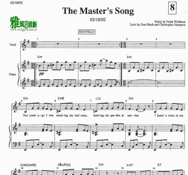 德古拉 the master's song钢琴伴奏谱