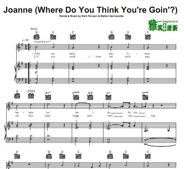 Lady Gaga - Joanne(Where Do You Think You're Goin')钢琴谱