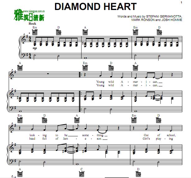 Lady Gaga - Diamond heart钢琴伴奏谱