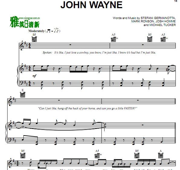 Lady Gaga - JOHN WAYNE 伴奏钢琴谱