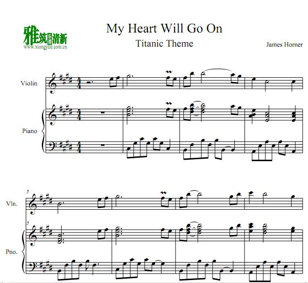 泰坦尼克My Heart Will Go On小提琴钢琴伴奏谱