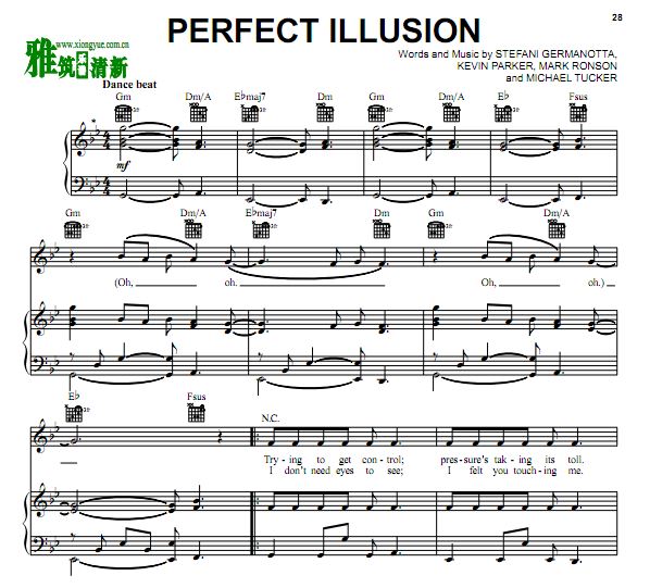 Lady Gaga - PERFECT ILLUSION伴奏钢琴谱