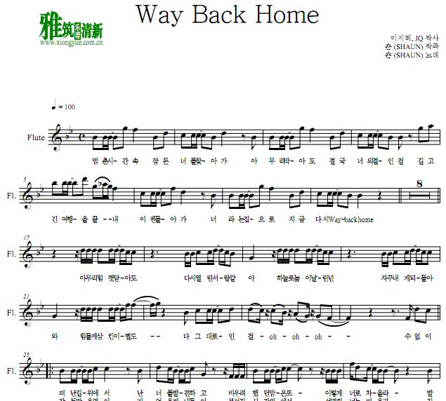 SHAUN - Way Back Home长笛谱