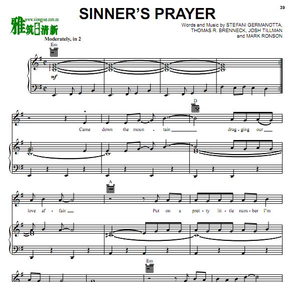 Lady Gaga - Sinner's Prayer 弹唱伴奏钢琴谱