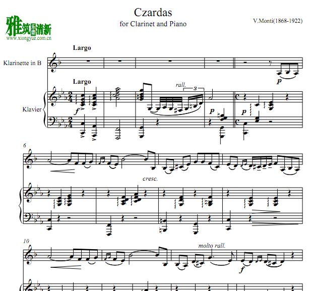 蒙蒂 Monti 查尔达什舞曲 Czardas单簧管钢琴伴奏谱