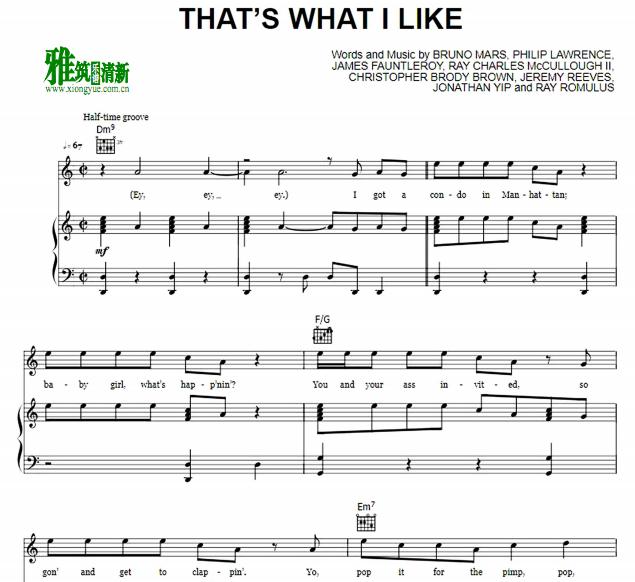 bruno mars - That's What I Like钢琴谱