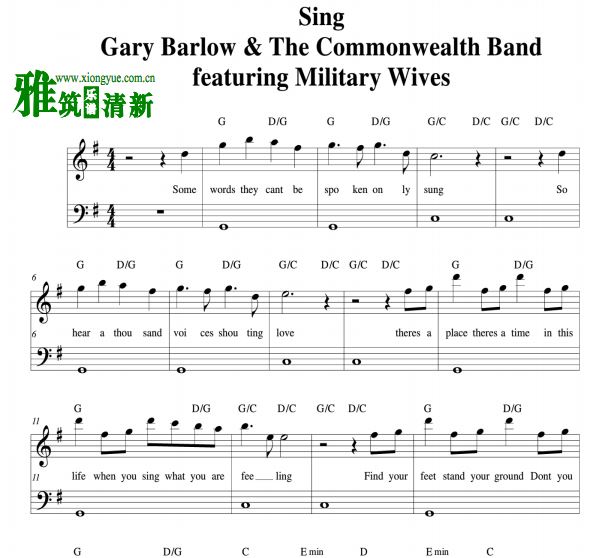 Gary Barlow - Sing钢琴谱