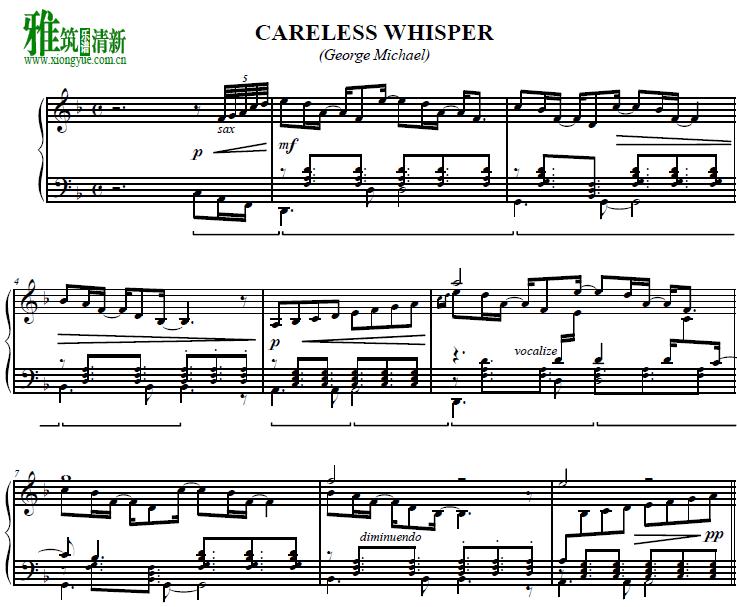 George Michael版 Careless Whisper钢琴谱