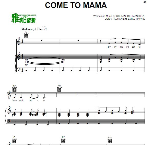 Lady Gaga - Come To Mama钢琴谱