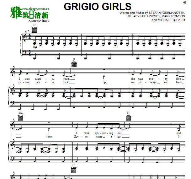 Lady Gaga - Grigio Girls钢琴伴奏谱